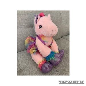 2001 The Bear Factory 13" Pink Unicorn Stuffed Animal Plush W/ Silver accents